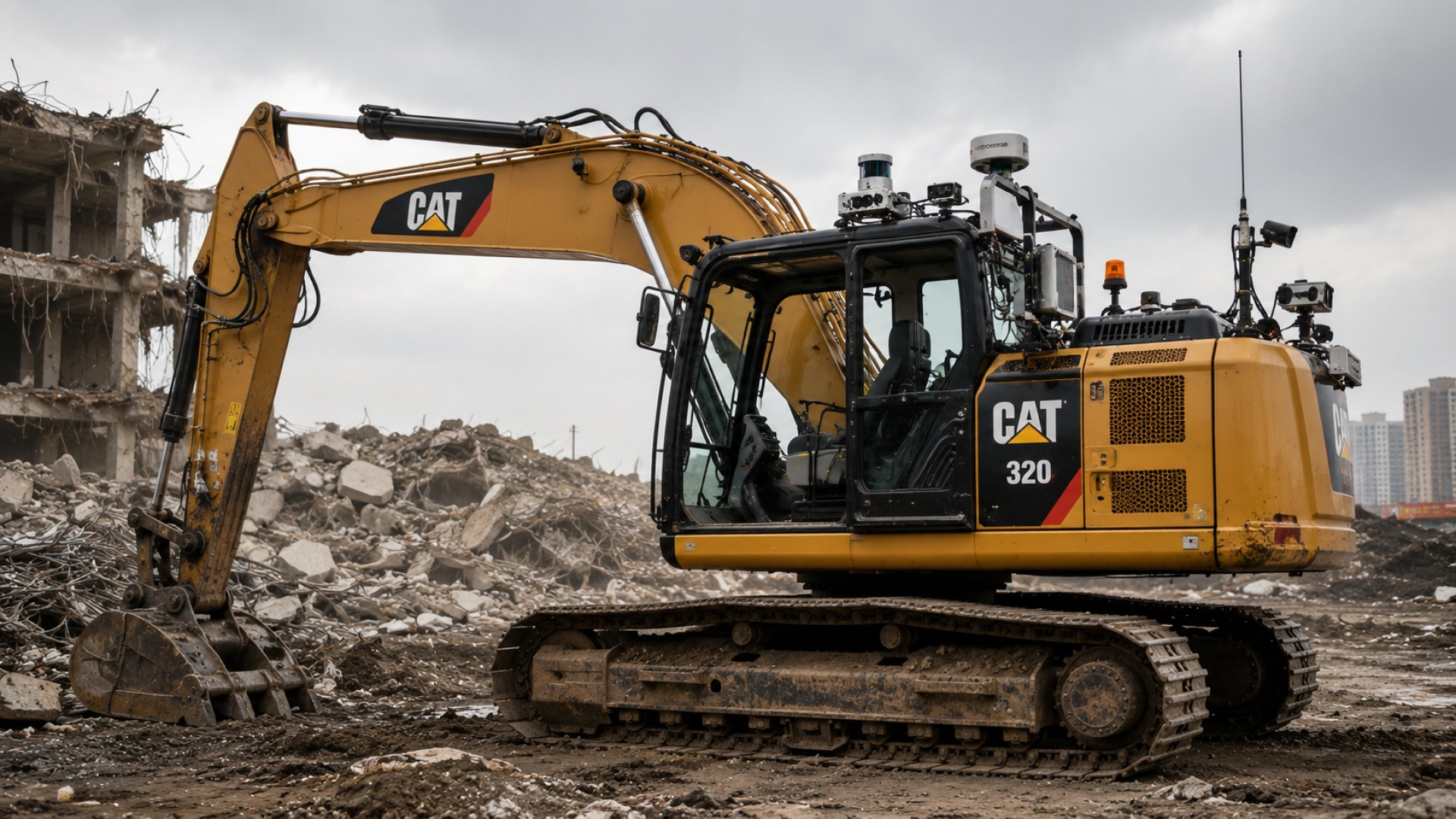 CAT 320 excavator with installed retrofit system