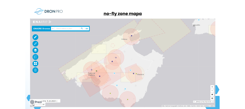No-fly zone mapa s dronem Španělsko