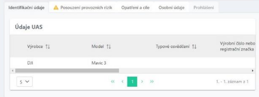 Označení chybně vyplněných polí v Portálu provozovatele dronu