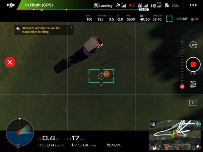 Hledání místa k přistání dron DJI