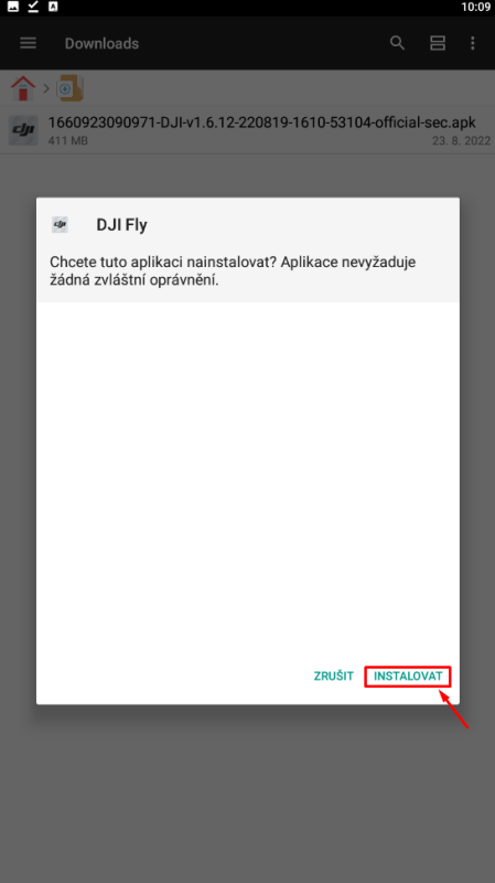 Instalace DJI Fly ze správce souborů