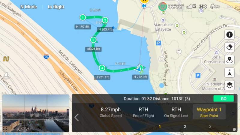 DJI Fly Waypoints Výběr výchozího bodu