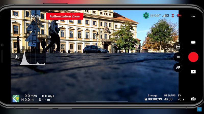 DJI Fly autorizační zóna, varování 1