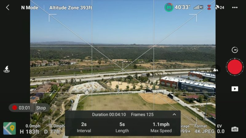 Hyperlapse tabulka pro základní nastavení záznamu