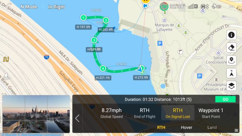 DJI Fly Waypoints Možnosti při ztrátě signálu