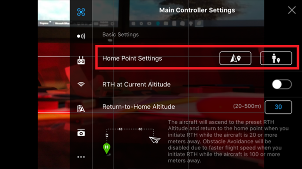 Reset domovského bodu v aplikaci DJI GO