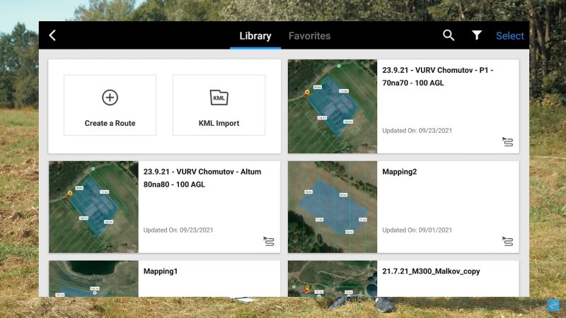Uložené mise v aplikaci DJI Pilot