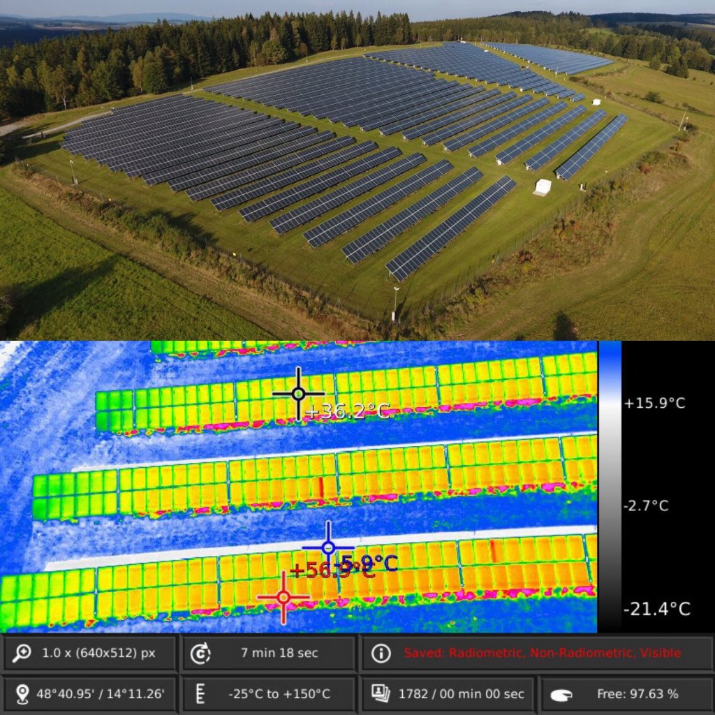 Revize solárních panelů z dronu