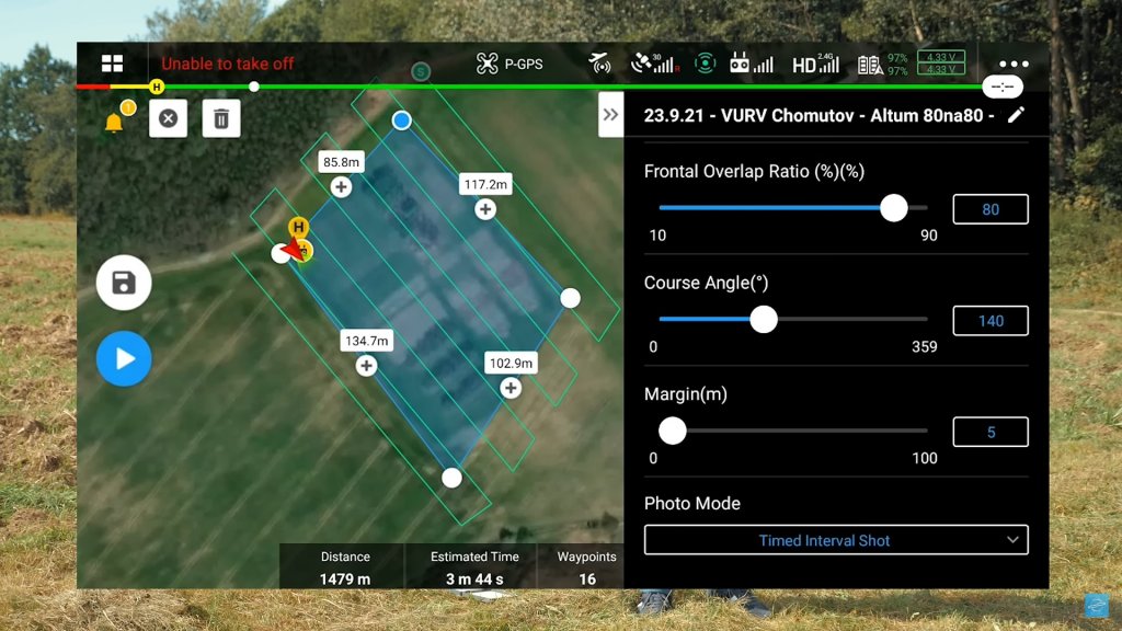 Trajektorie mise pro multispektrální kameru na dronu