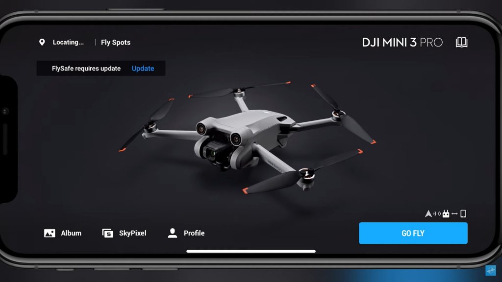 DJI Fly požadavek na aktualizaci Flysafe databáze