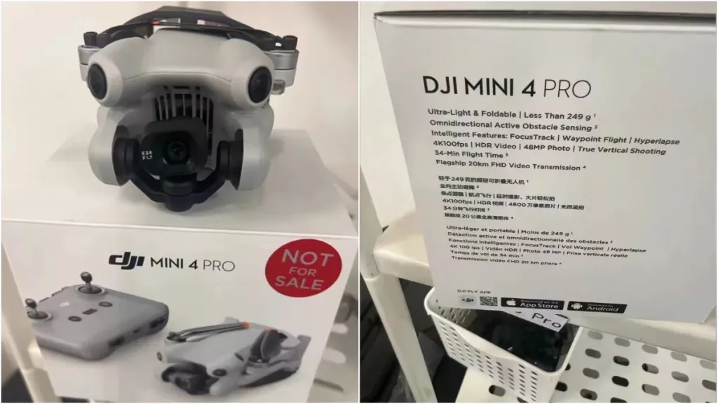 LEAK podoby krabice nového dronu DJI Mini 4 Pro