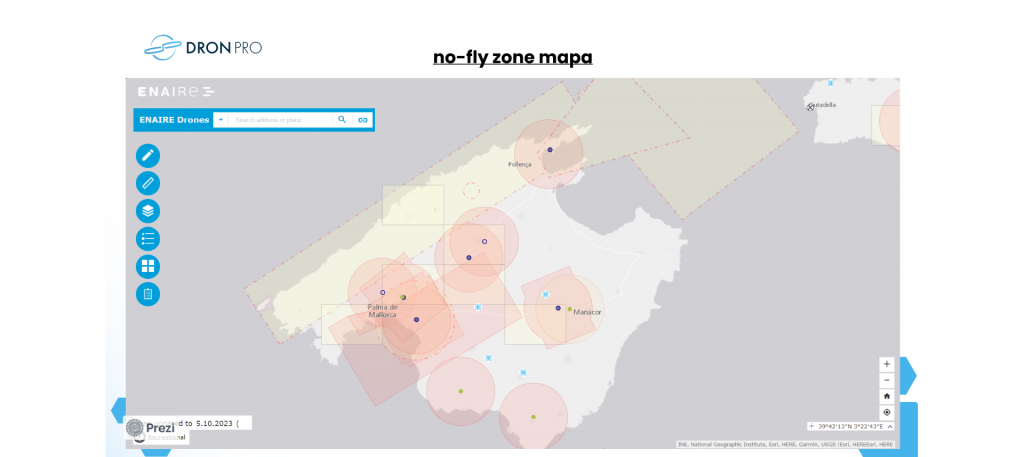 No-fly zone mapa s dronem Španělsko