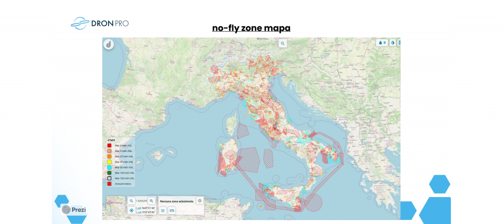 No-fly zone s dronem mapa Itálie