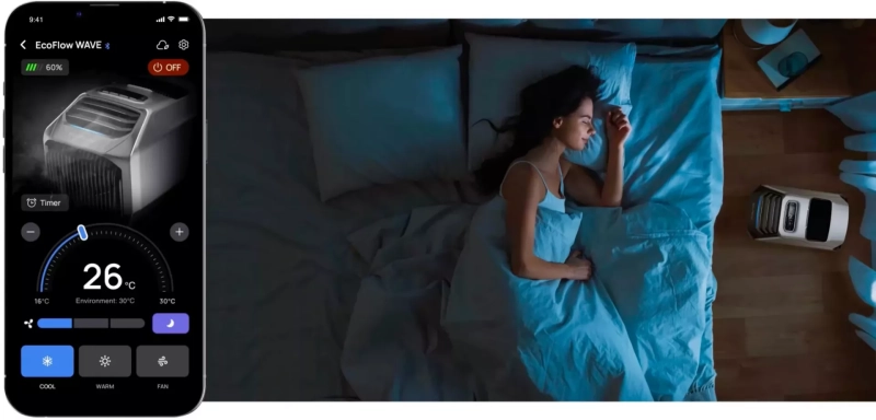 Provoz EcoFlow WAVE 2 vás ze spánku rušit nebude