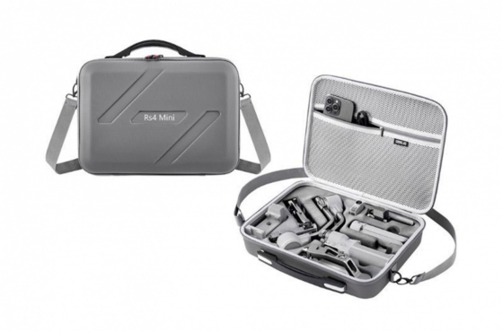 Šedé pouzdro na stabilizátor DJI RS 4 Mini s popruhem přes rameno