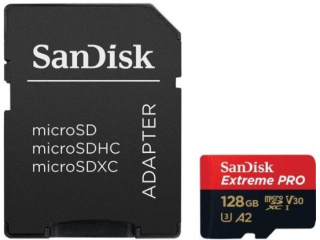 SanDisk MicroSDXC 128GB Extreme PRO A2 UHS-I (V30) U3 + SD adaptér