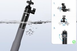 Prodlužující tyč s protiskluzovou rukojetí na akční kameru detail