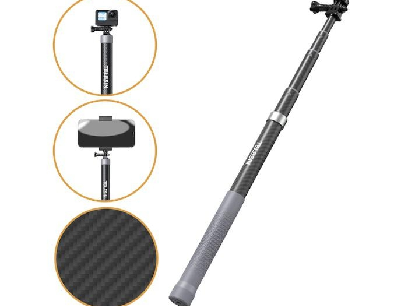Prodlužující selfie tyč na akční kameru (1,2m)