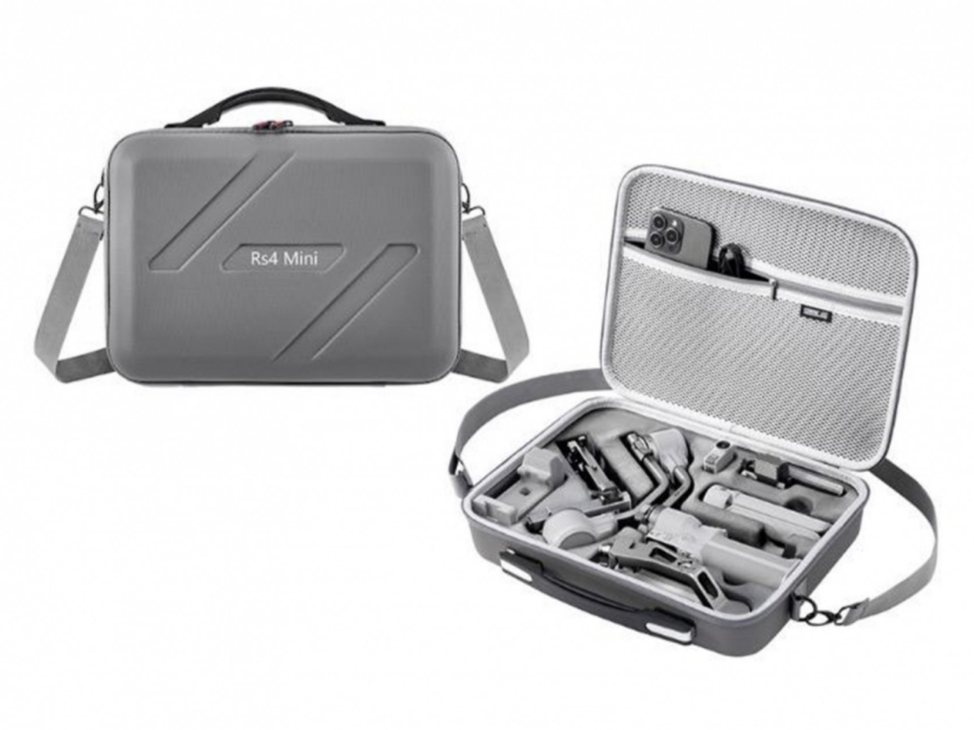 Šedé pouzdro na stabilizátor DJI RS 4 Mini s popruhem přes rameno