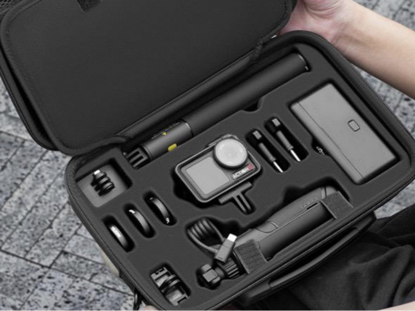 PU pouzdro pro akční kameru DJI Action 5 Pro a multifunkční nabíjecí rukojeť