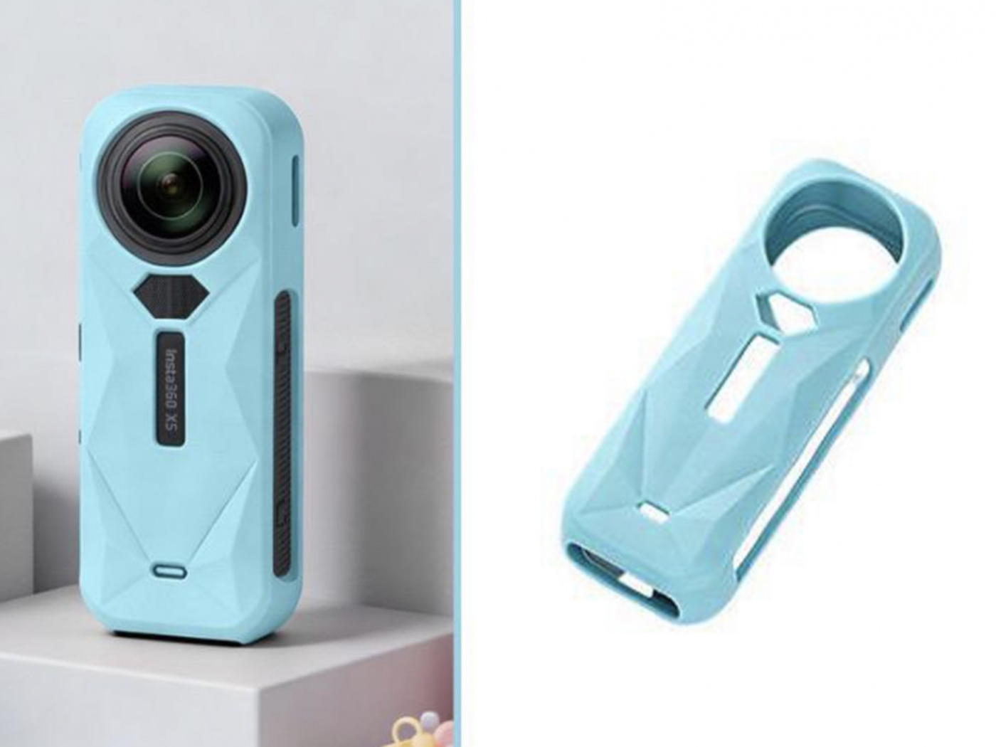 Modrý silikonový ochranný kryt pro akční kameru Insta360 X5.jpeg