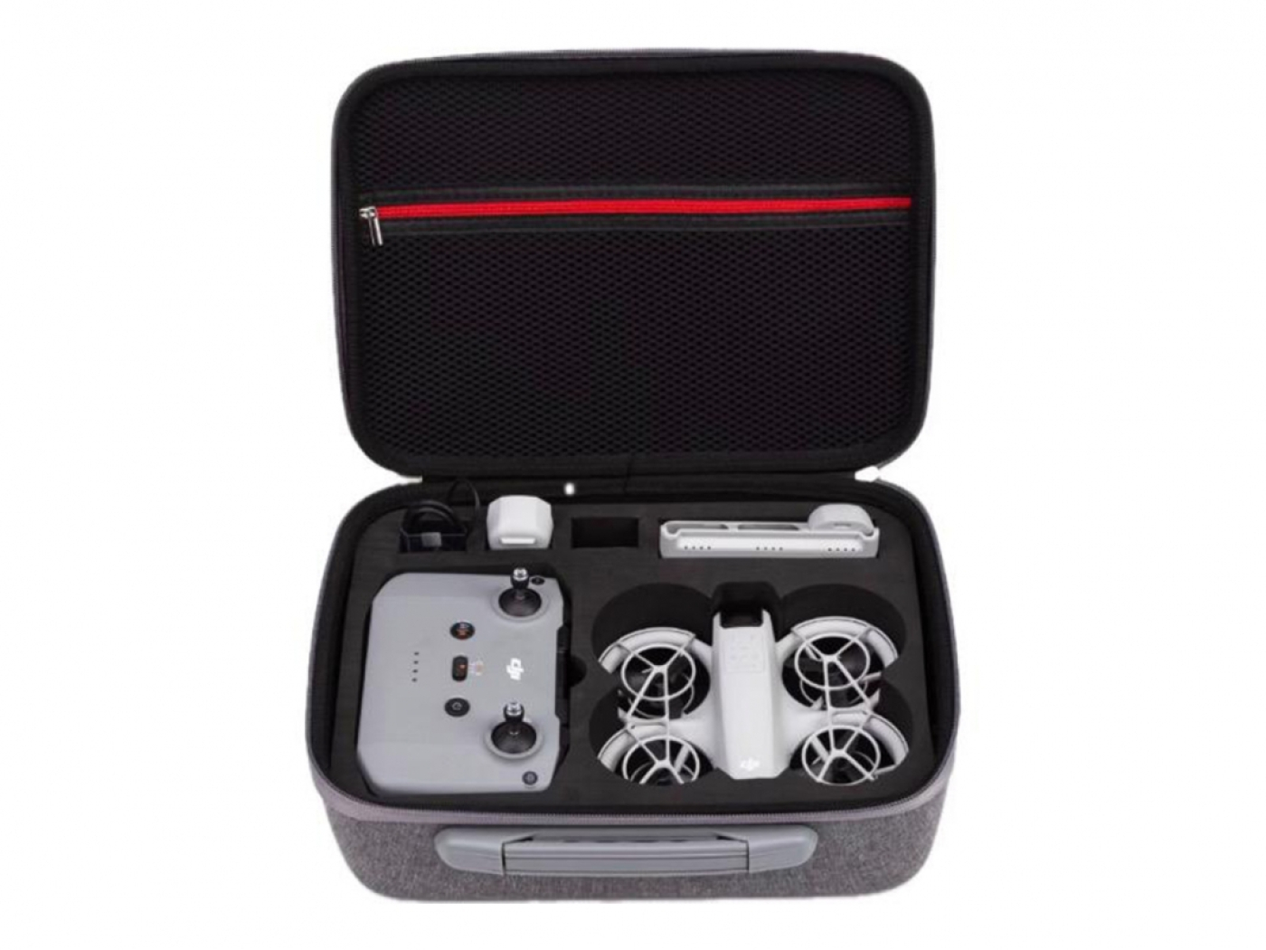 Šedé pouzdro s popruhem přes rameno na dron DJI Neo