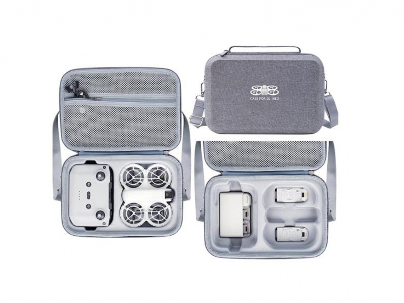 Šedé pouzdro s popruhem přes rameno na dron DJI Neo