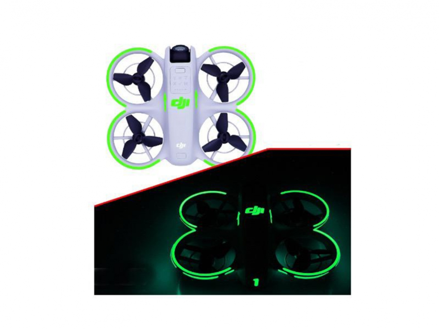 Zelené luminiscenční samolepky na dron DJI Neo
