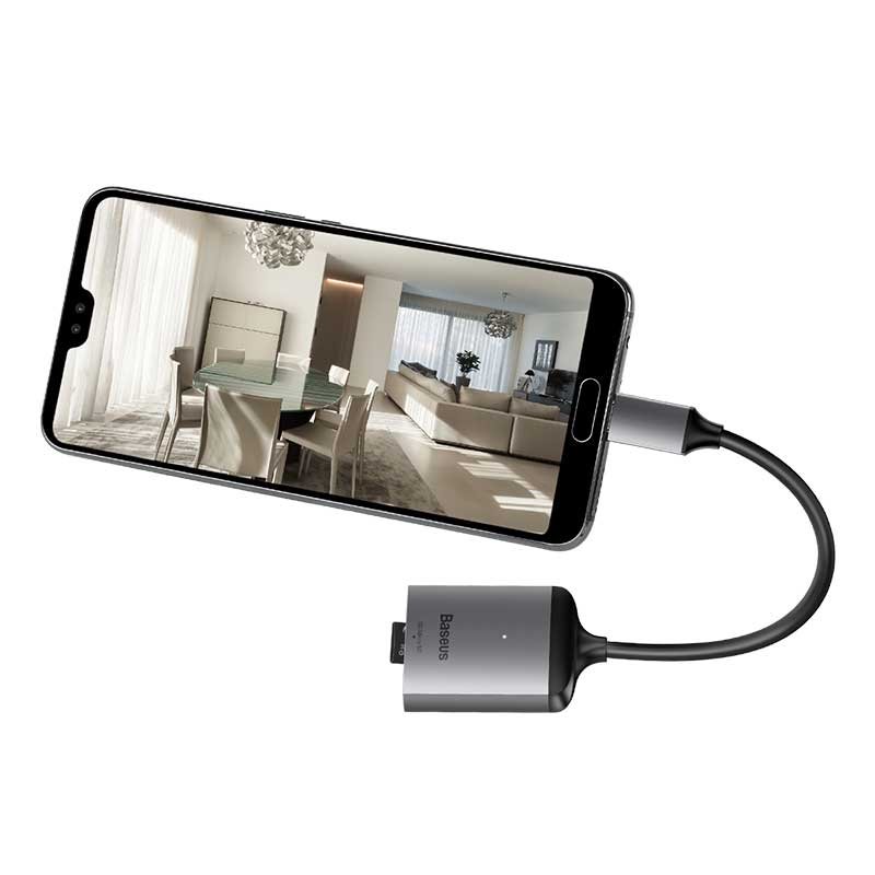Adapter Baseus USB-C na Card Reader Hub s telefonem