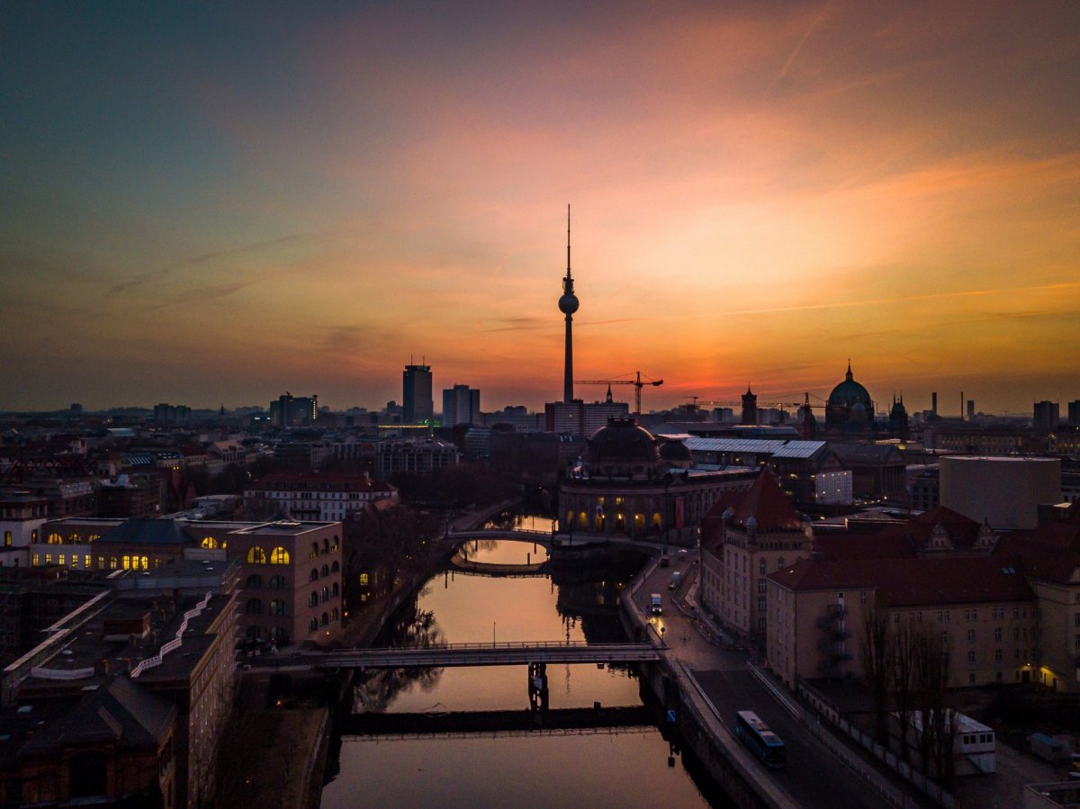 Berlin with river drone photography