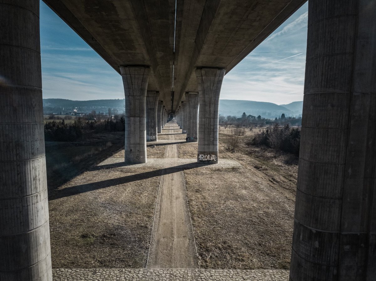 Under bridge drone photography