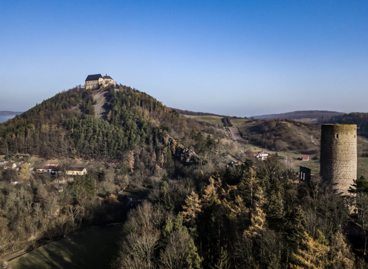Castle and hill from drone