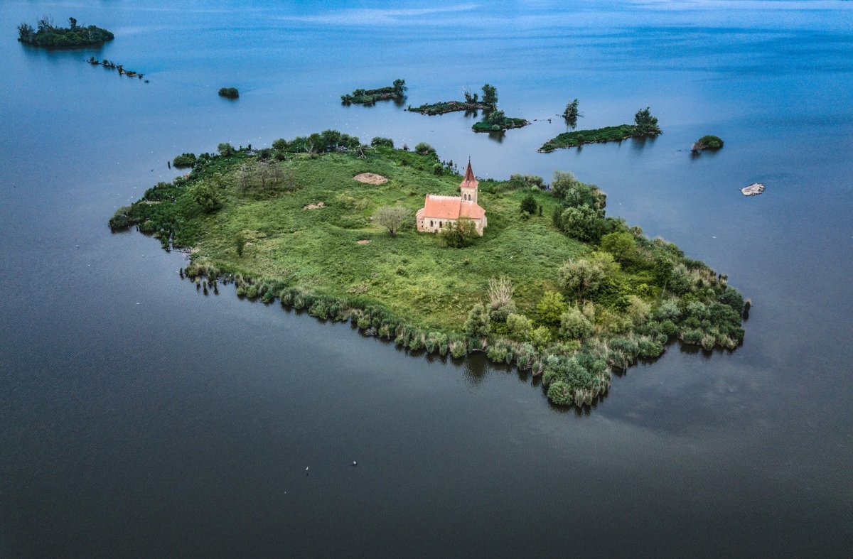 Water surface and island from drone