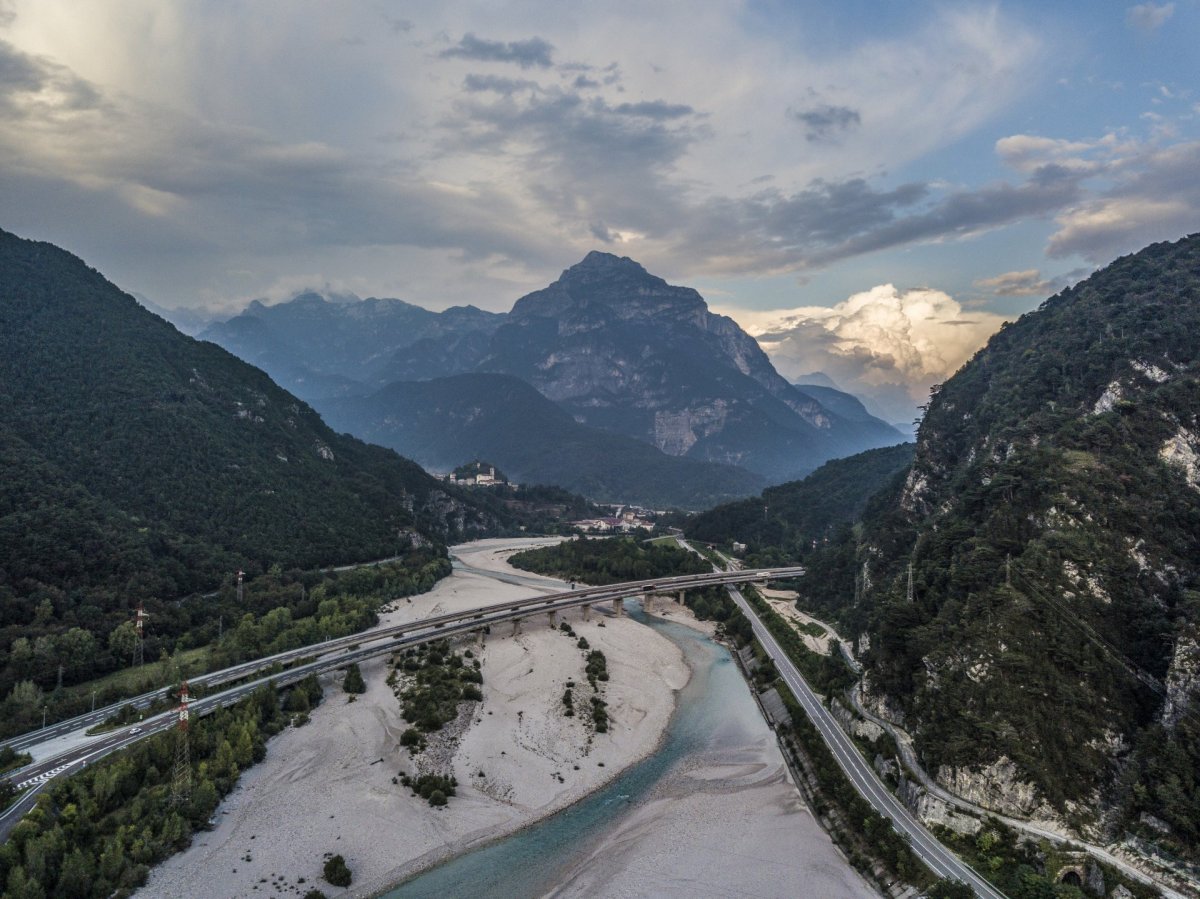 Mountains and river from drone