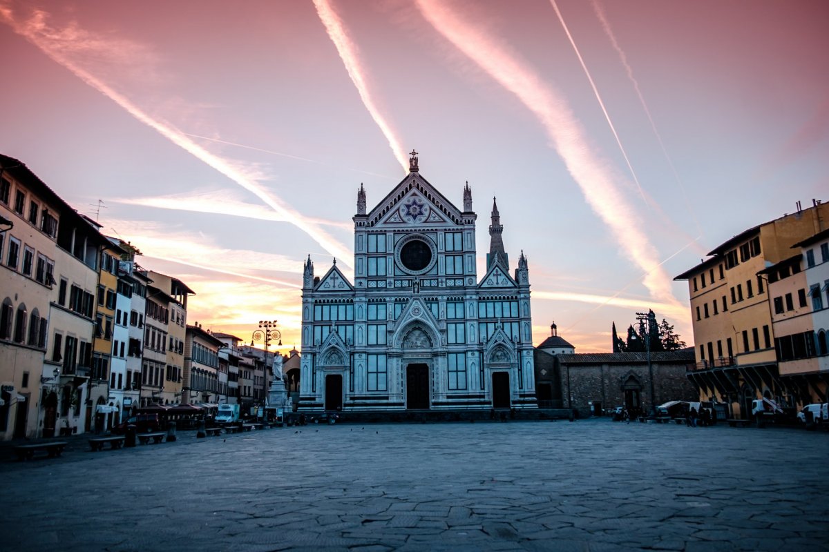 Basilica di Santa Croce sunset drone photography