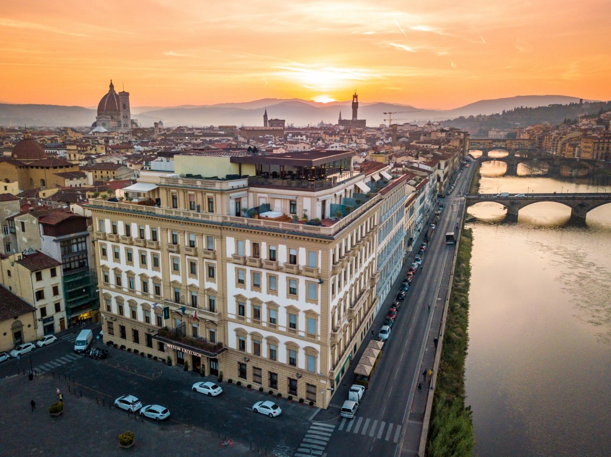 Florence and sunrise from drone