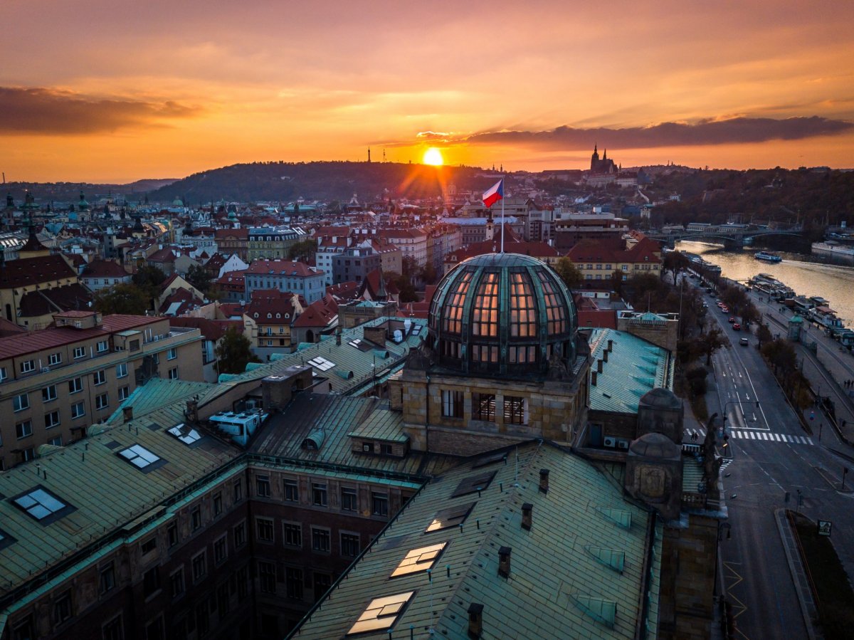 Sunset Prague drone photo