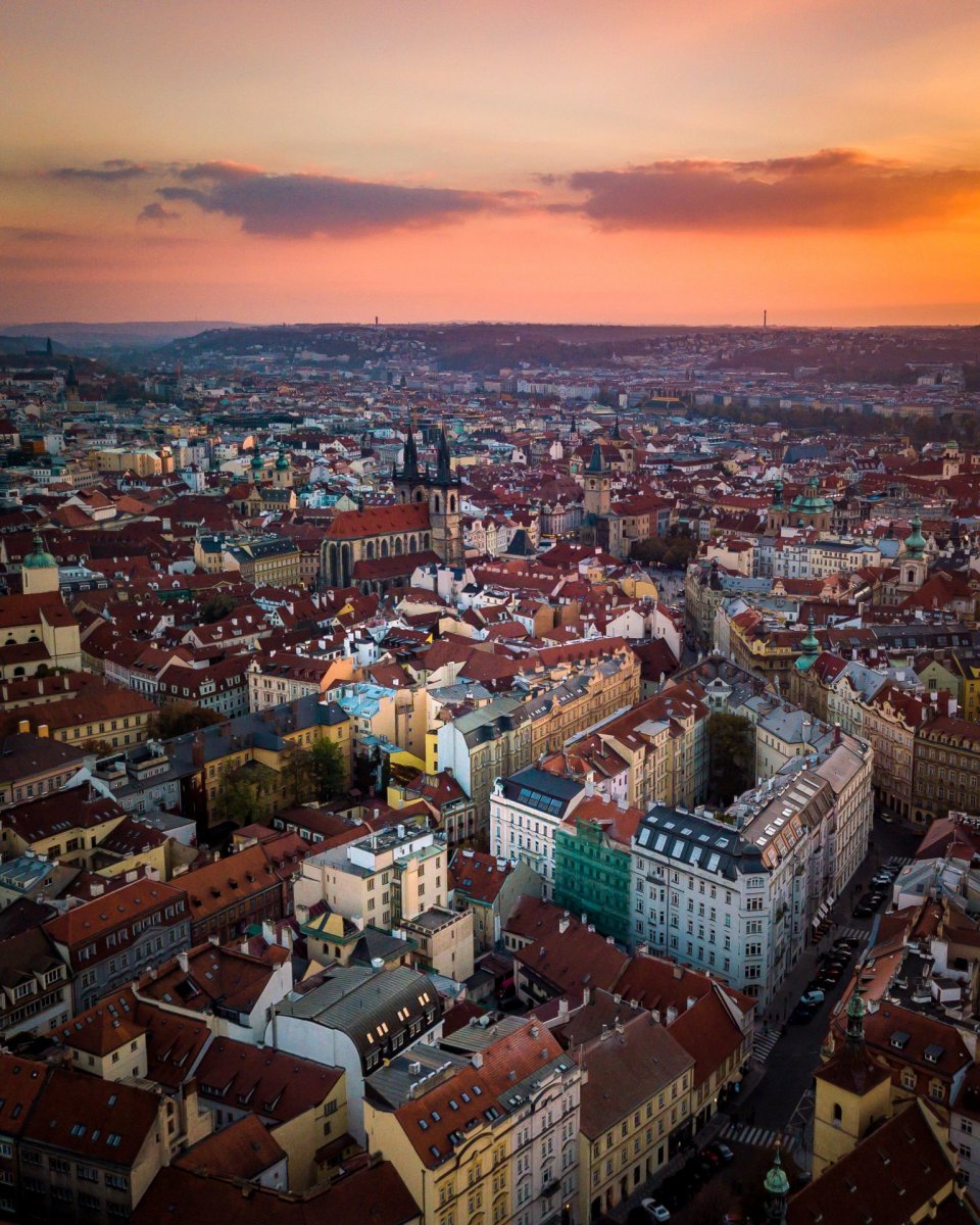 Prague evening drone photo