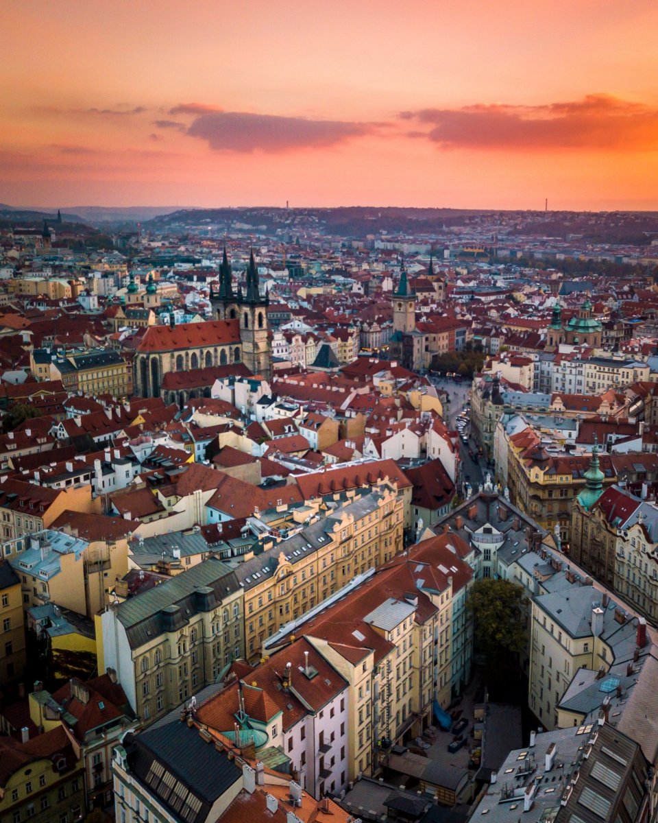 Prague centre from drone