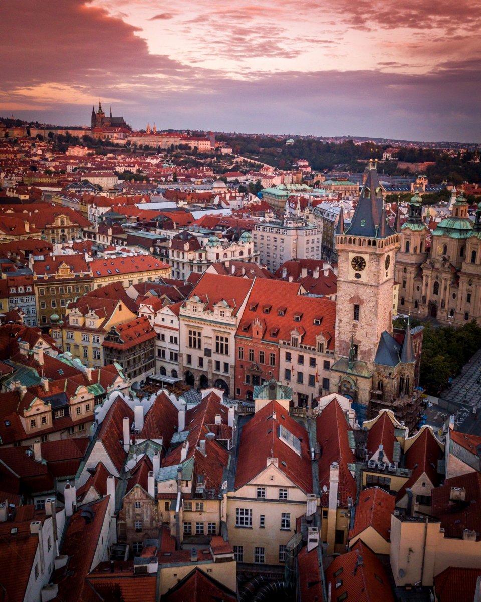Prague Old Town from drone