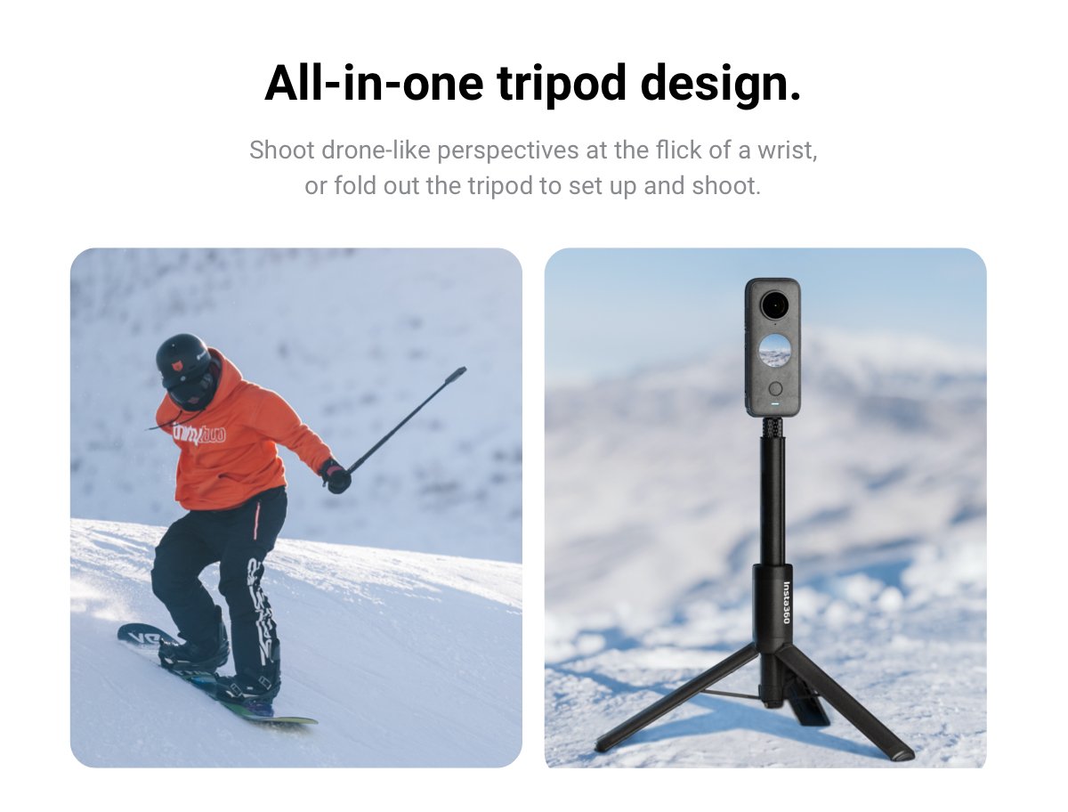 Neviditelná selfie tyč + tripod na kameru Insta360 využití