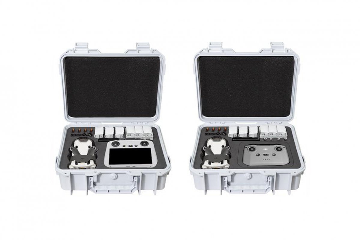 Bílý odolný kufr na dron DJI Mini 4 Pro možnosti uložení