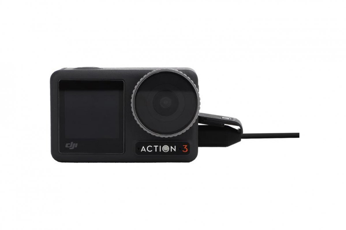 Mikrofon s klipem na DJI Osmo Action 3 propojený